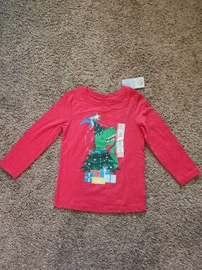 Cat & Jack Red Long-Sleeve Holiday Dino Tee For Kids Size 4T